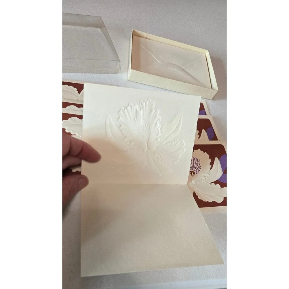 Vintage 1983 Current Sculptured Orchid Notes Embossed Cards Boxed Set 7